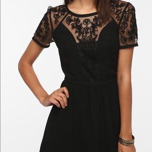 Kimchi Blue UO Black Embroidered Crepe Dress